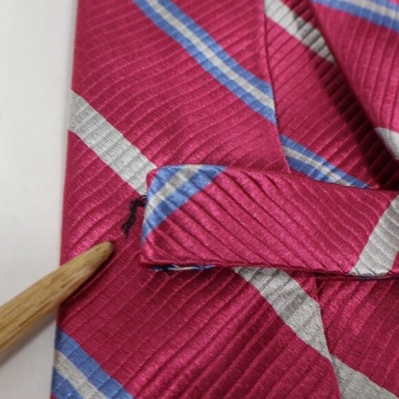 Lands End Mens Necktie Silk Stripes Repp Pink Blue Grey Classic Handsewn - Picture 6 of 6
